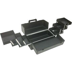Black Matte 6-Tier Accordion Makeup Train Case Easy Slide Drawers Professional